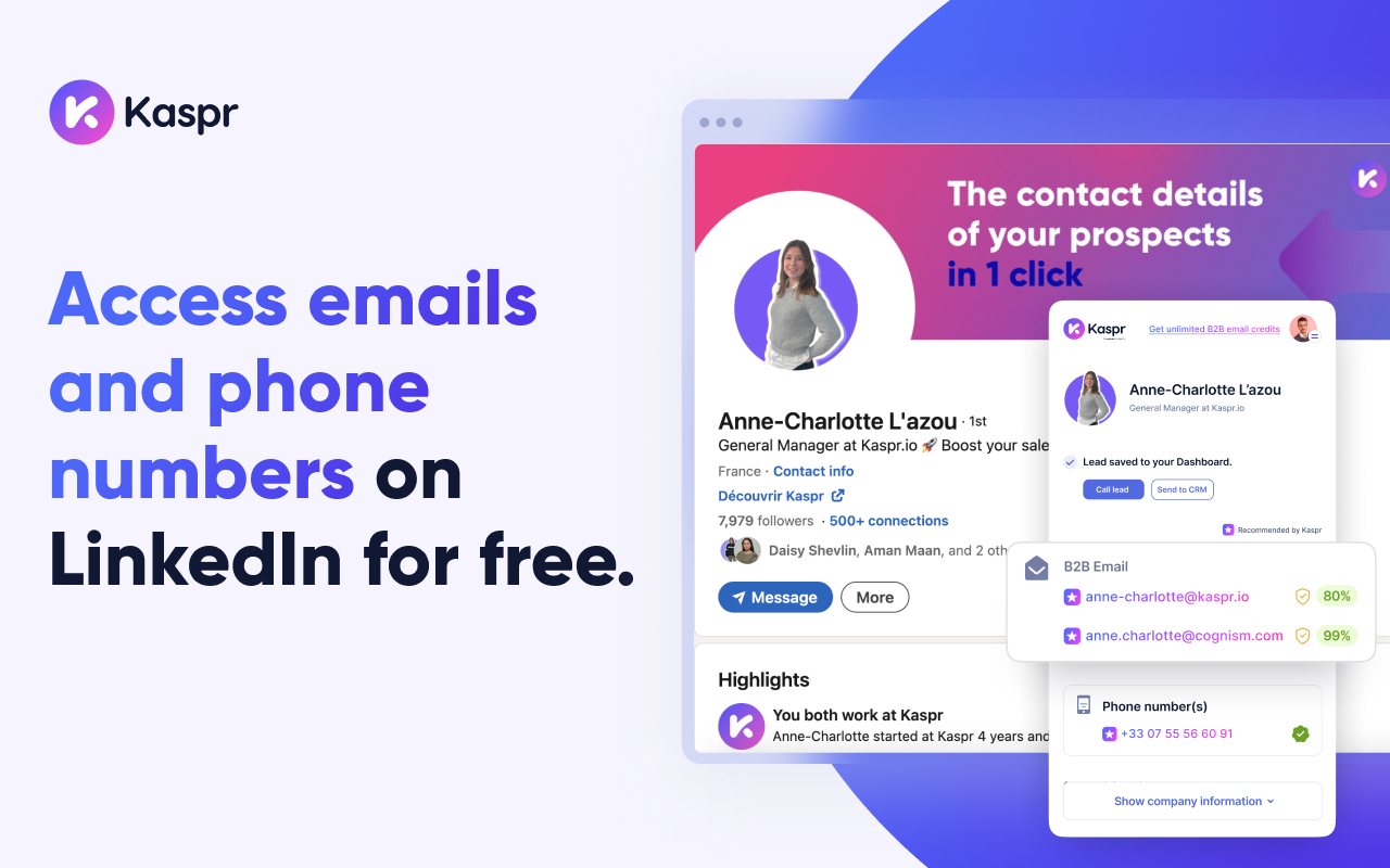 A screenshot showcasing Kaspr Chrome extension