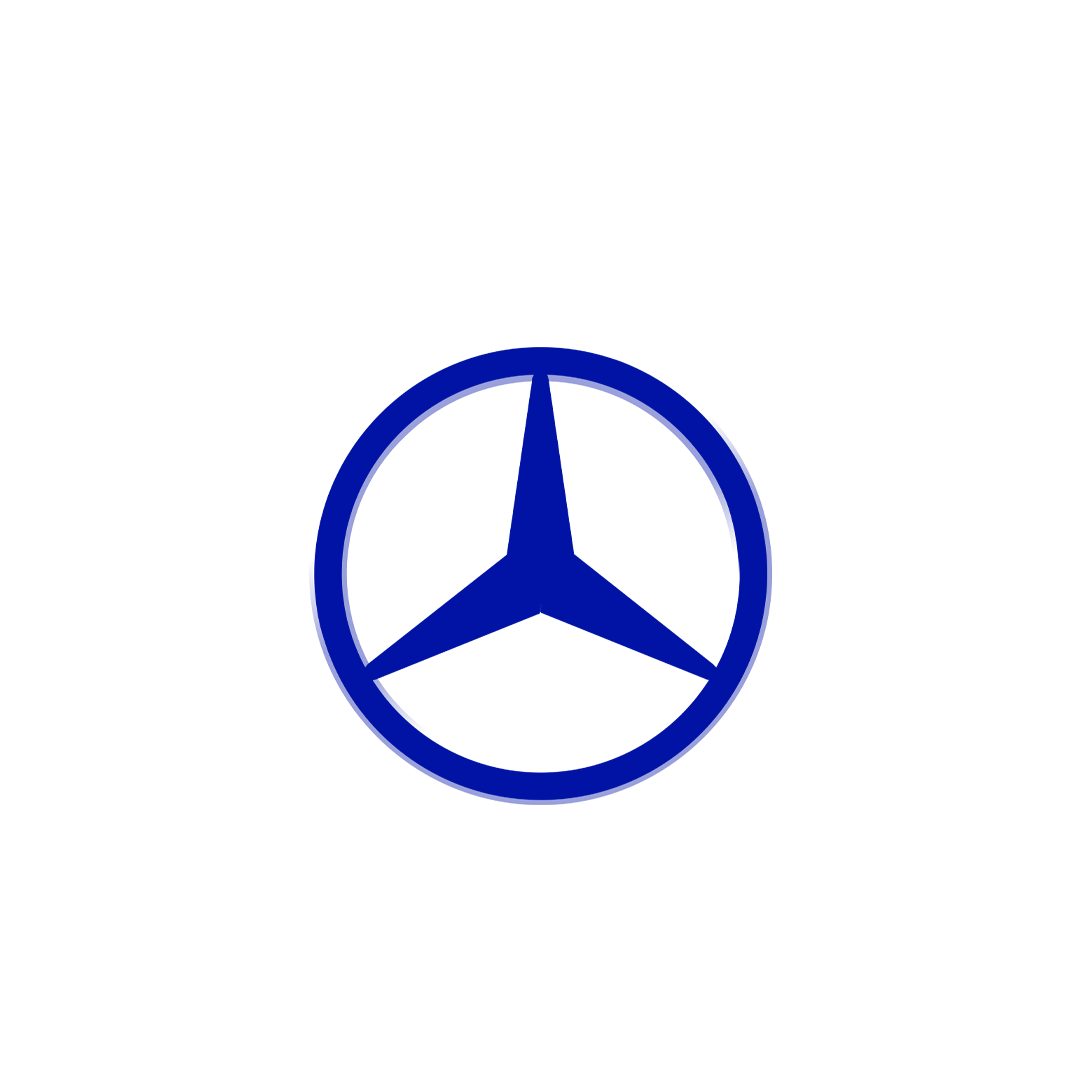 Blue Mercedes-Benz three-pointed star logo inside a circle on white background.