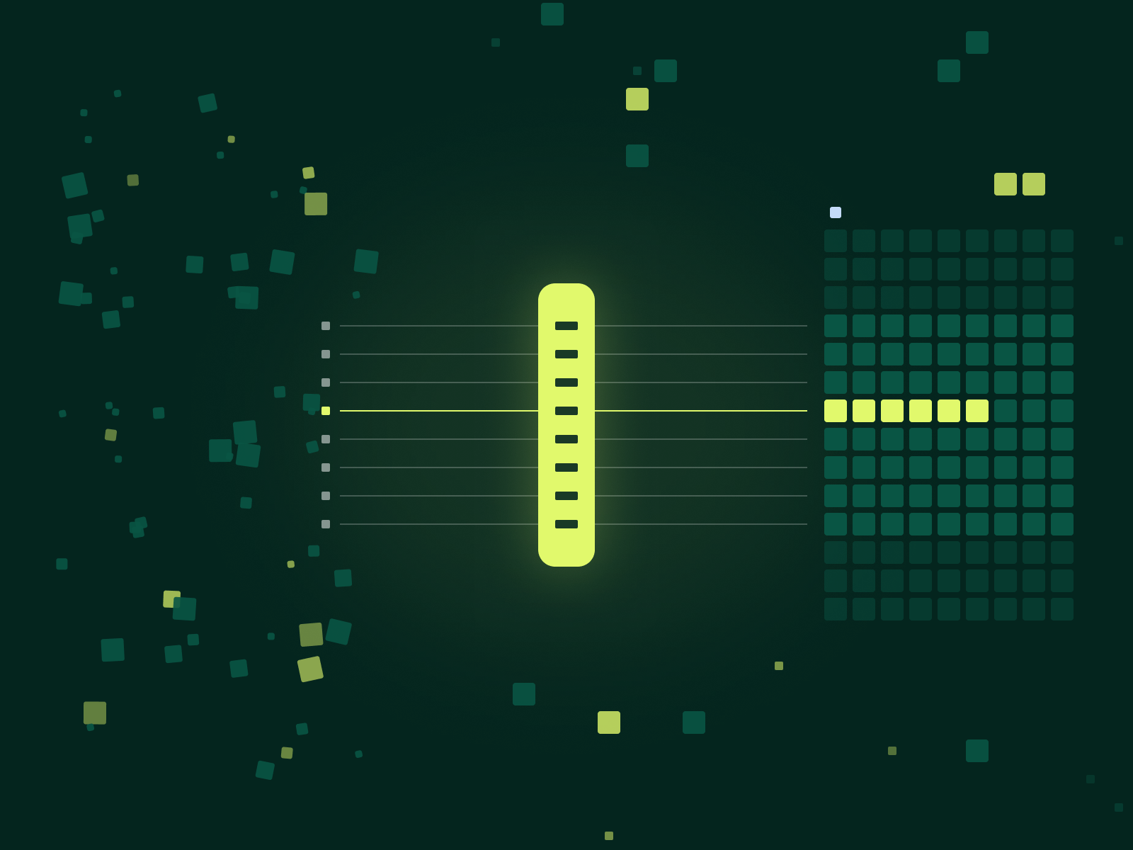 A standard connector links scattered raw data on the left to an orderly governed grid on the right, with one highlighted row as the answer.