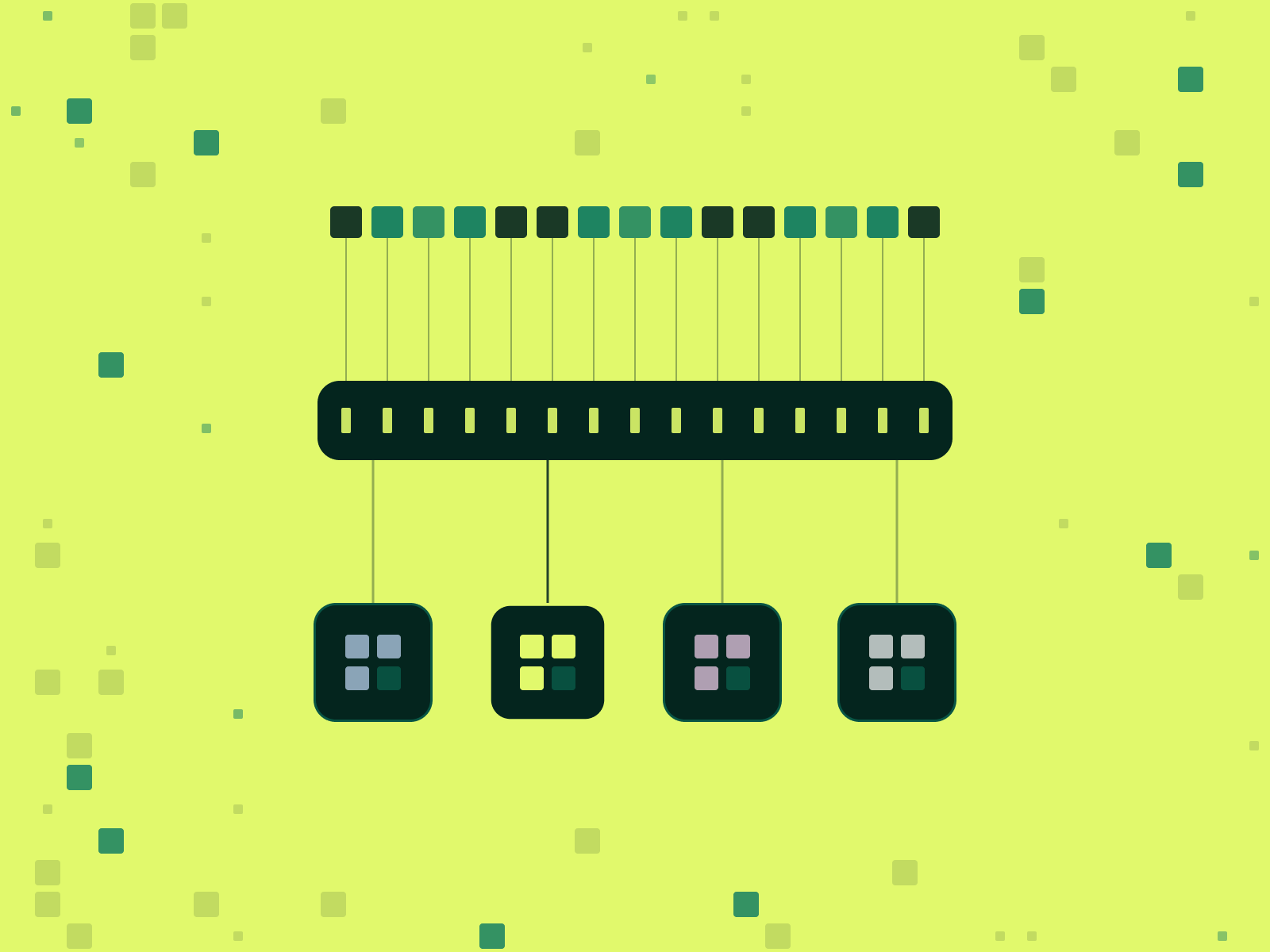 Fifteen agents read from one shared data layer, which connects down to the tools where they act.