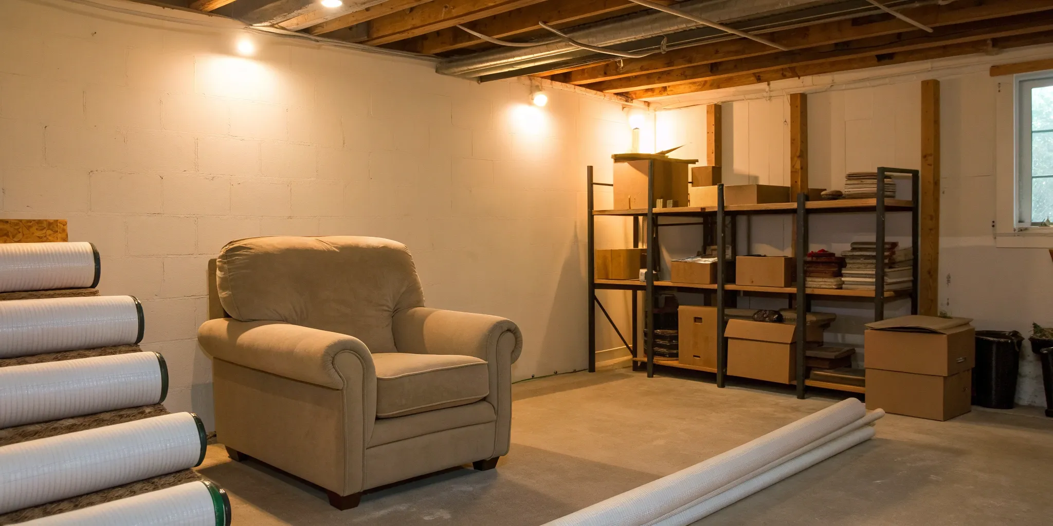 Unfinished basement ready for renovation.