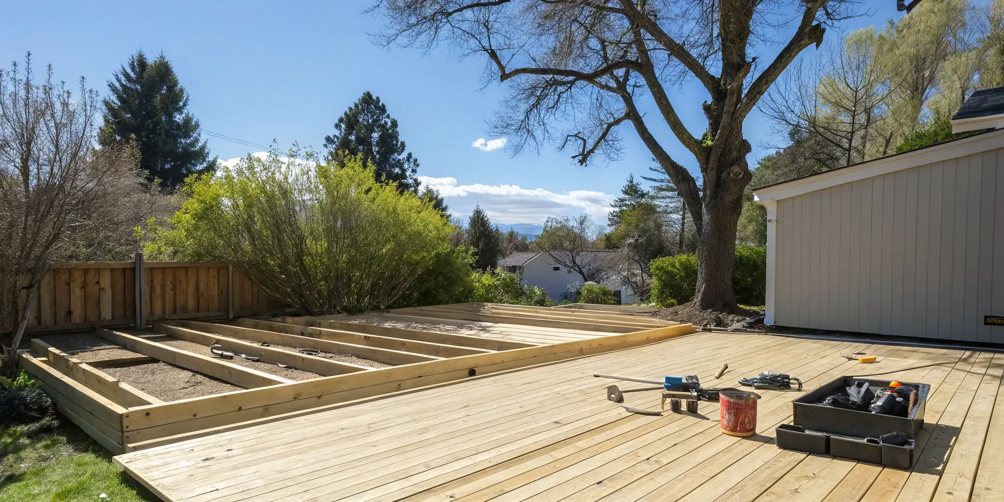 Building a backyard deck: Framing, materials, and cost considerations.
