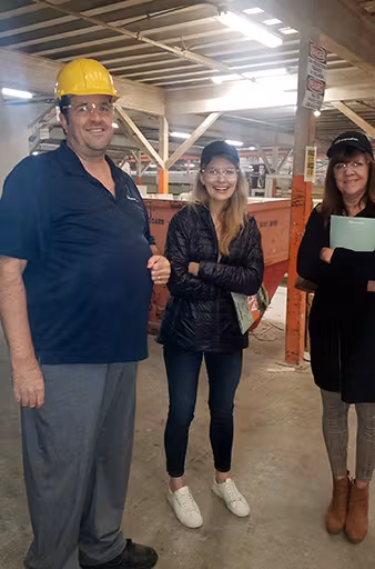 Liz onsite at a manufactured housing factory in California
