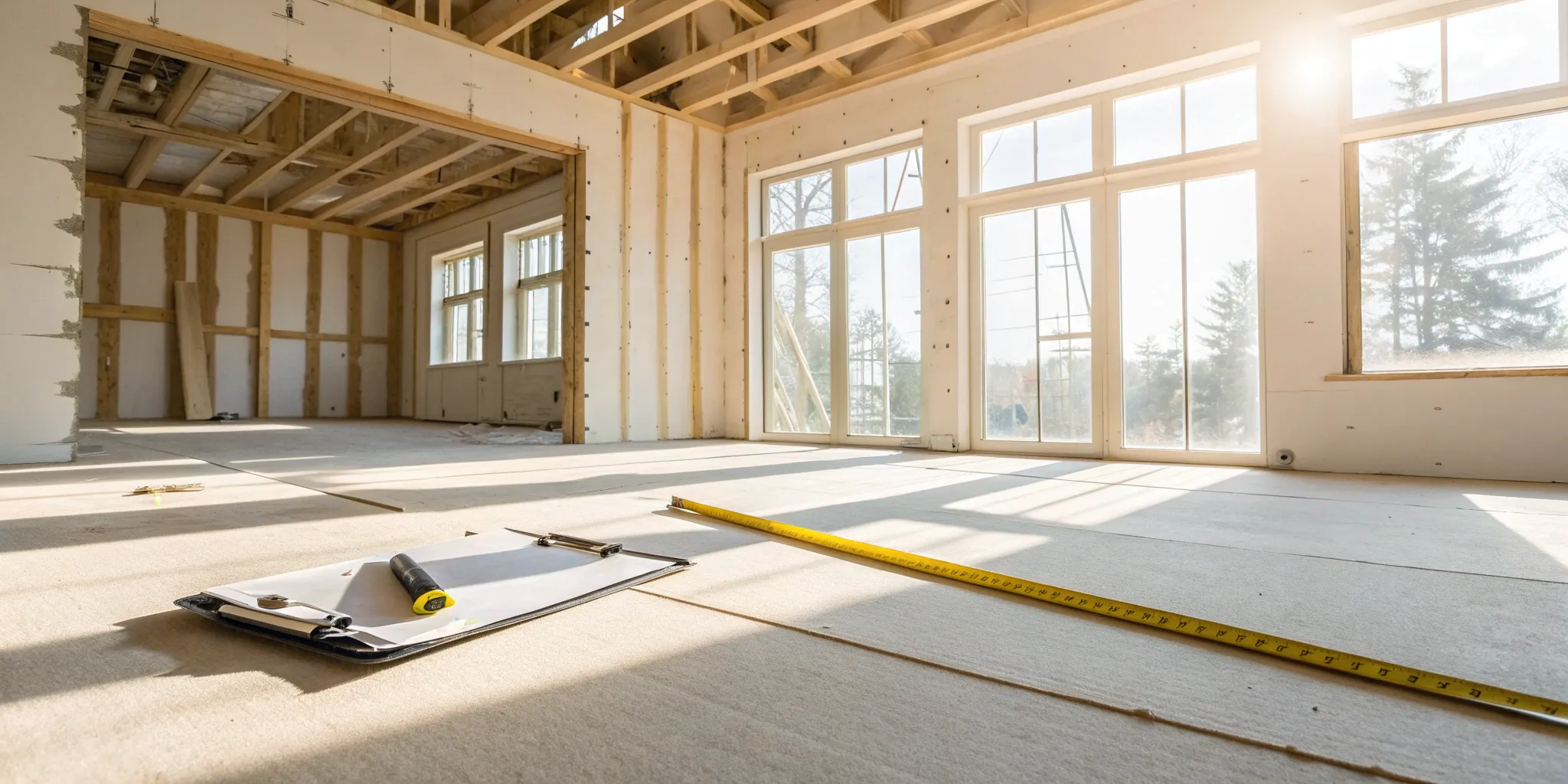 Home addition under construction, a key factor in determining the final cost per sq ft.