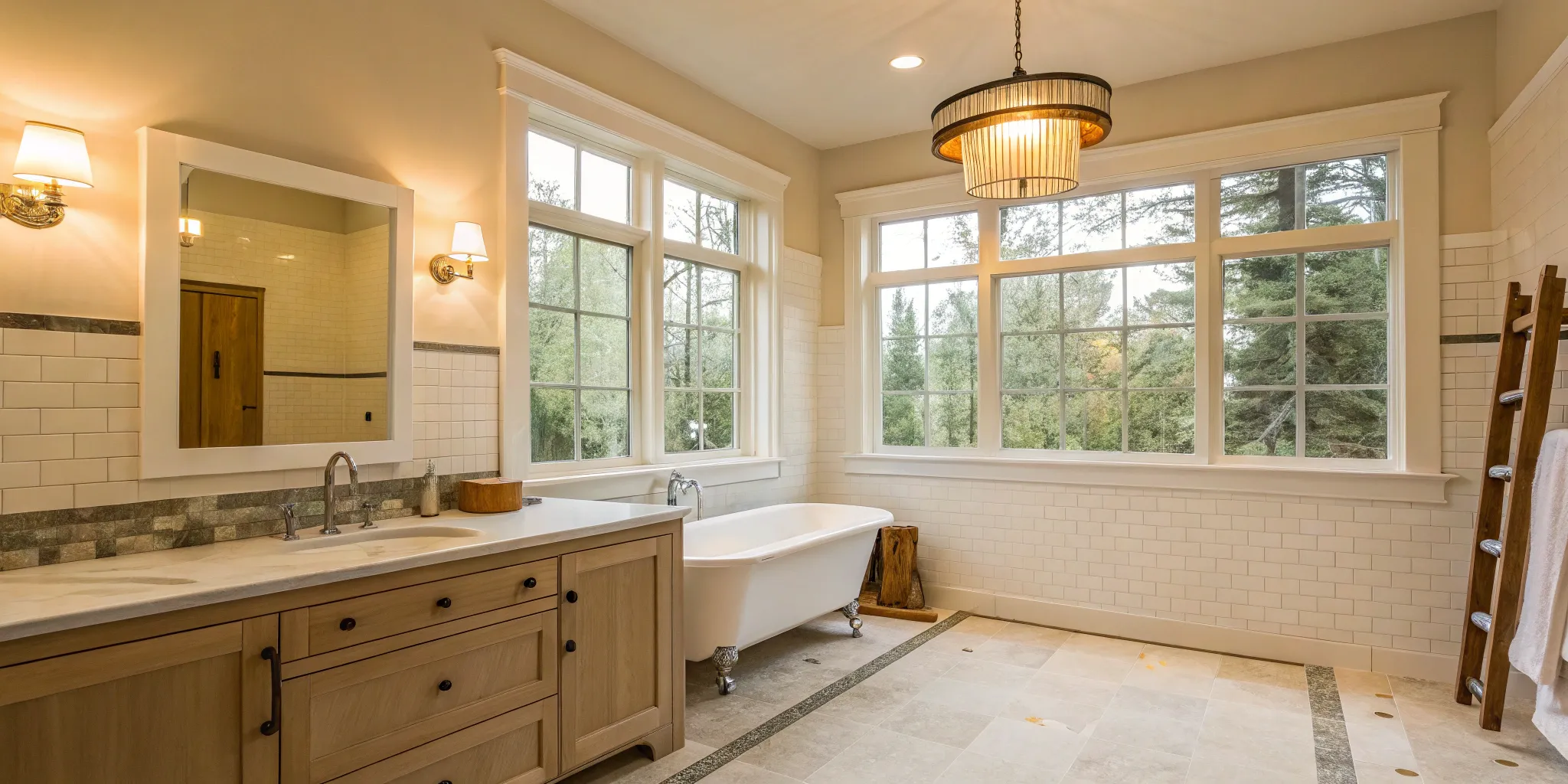 A modern bathroom remodel with a freestanding tub, the result of hiring a great general contractor.