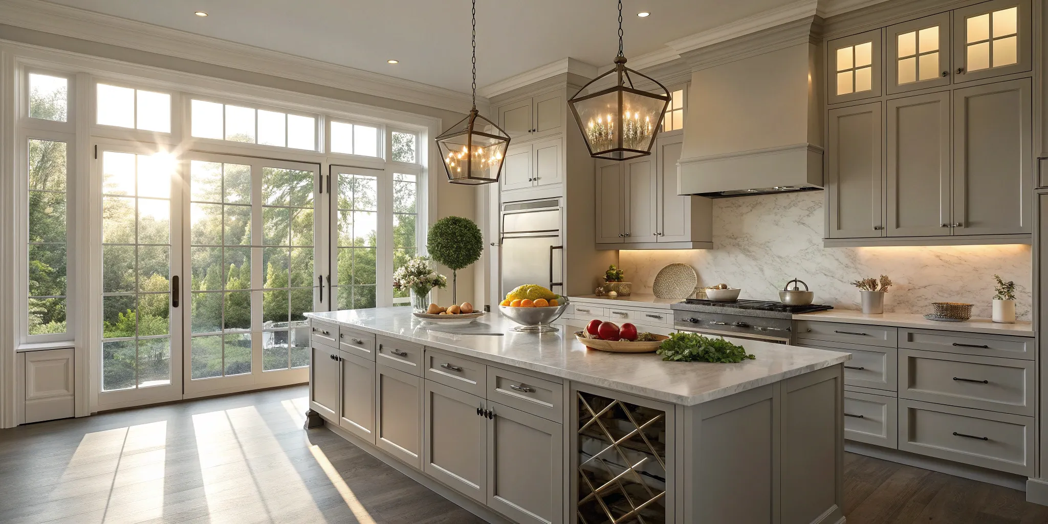 The cost of a kitchen remodel with a large marble island, custom cabinets, and high-end appliances.