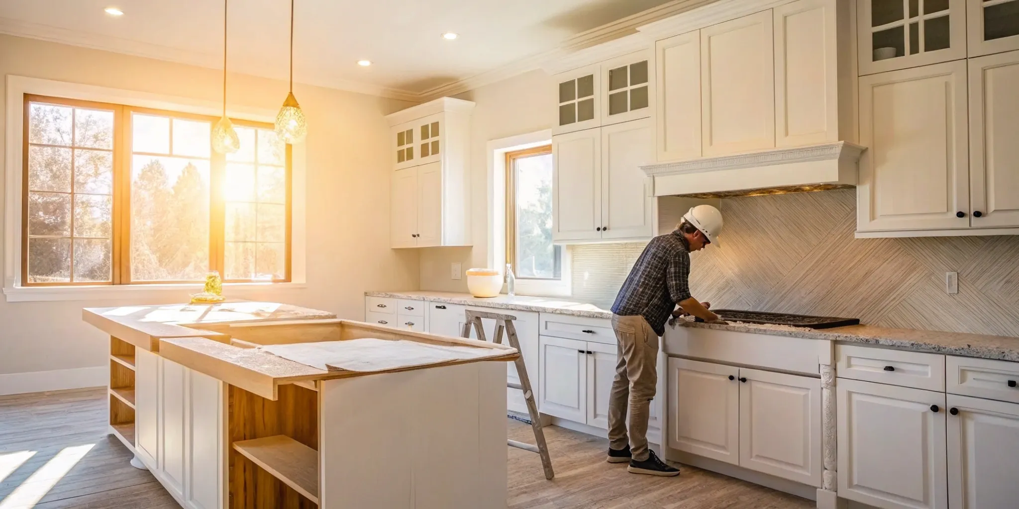 General contractor managing a kitchen remodel, installing new cabinets and countertops.