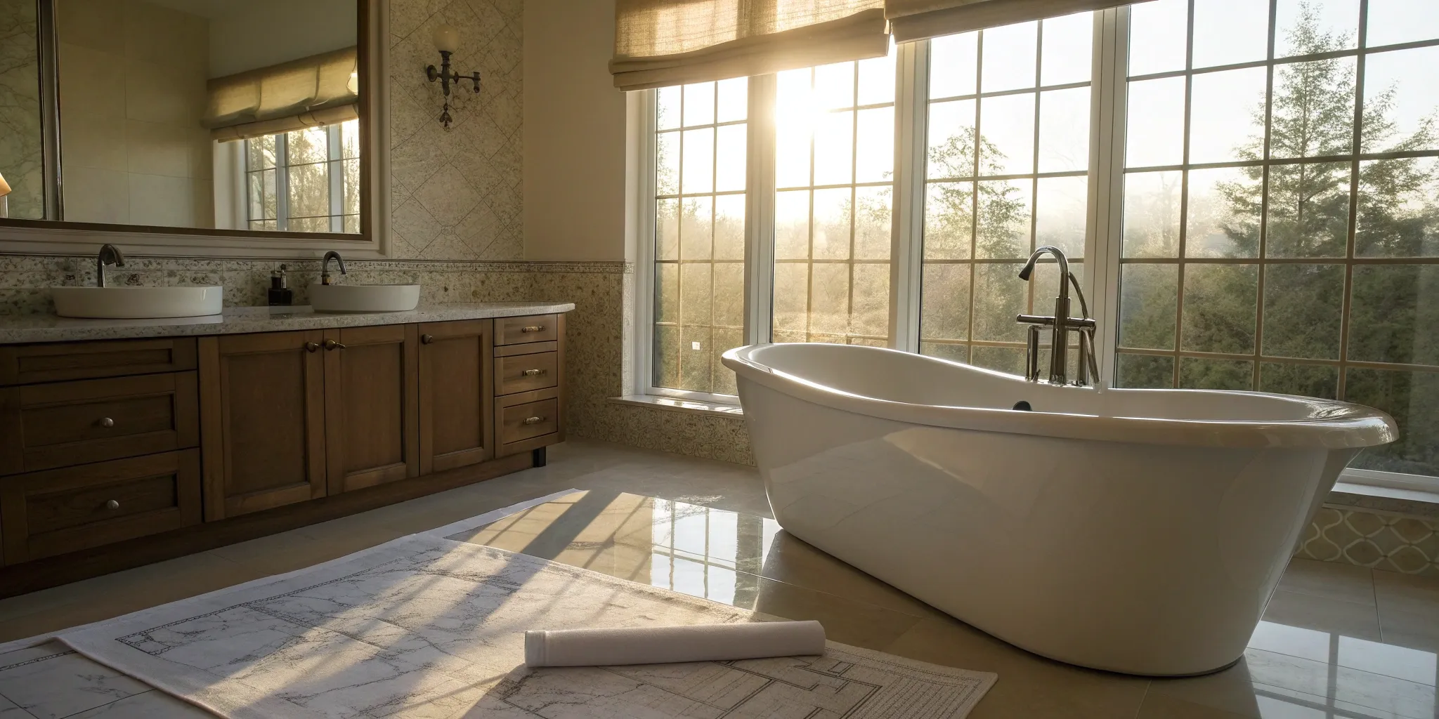 A modern bathroom with a freestanding tub, showing how to estimate a bathroom remodel.