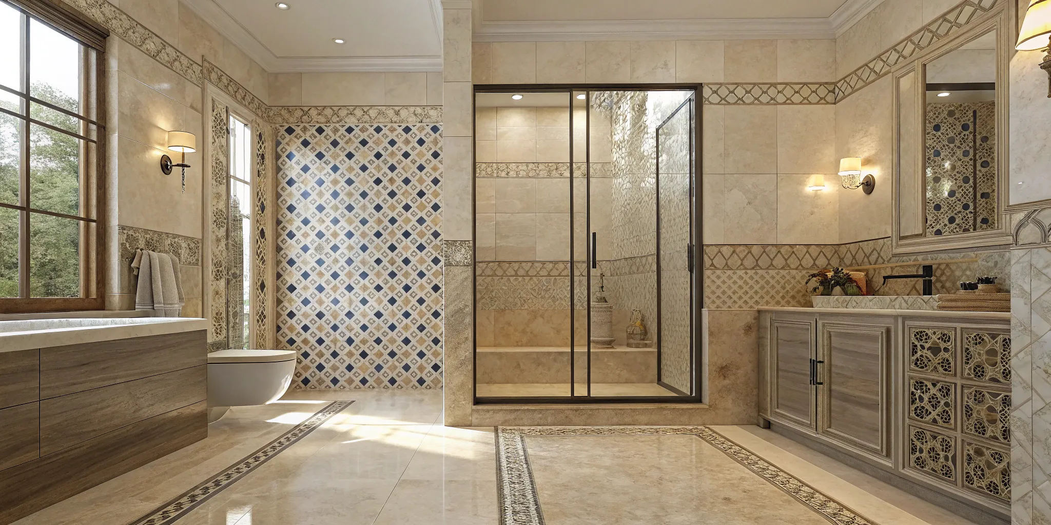 A modern bathroom remodel with a luxury tile shower, a primary driver of the average project cost.
