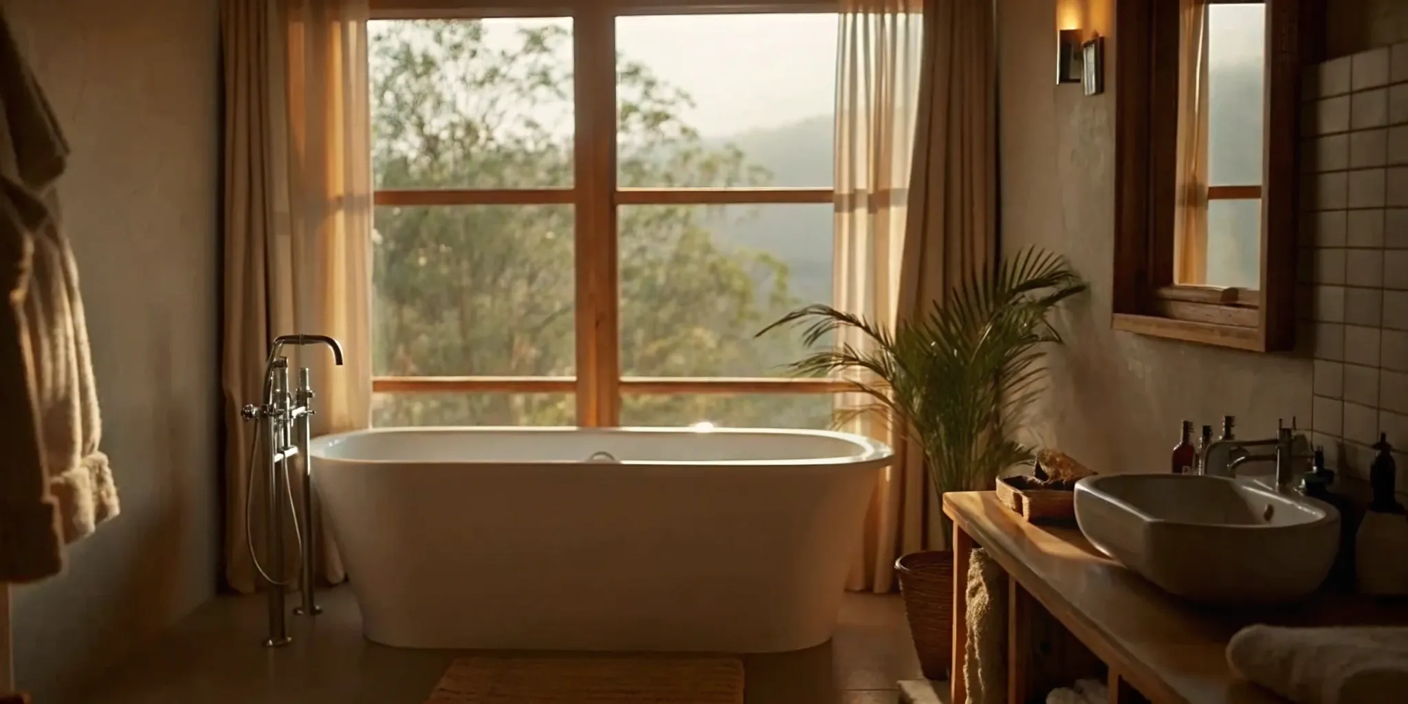 A modern bathroom with a freestanding tub, the result of finding a great bathroom contractor.