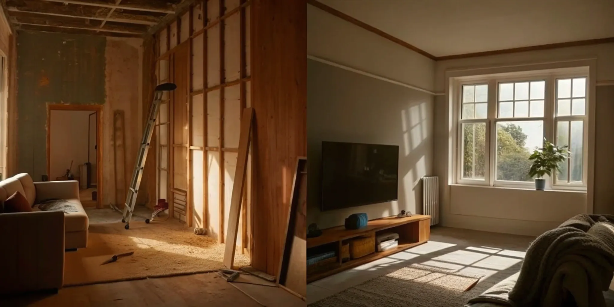 A living room after a full interior renovation, a primary driver of the project's total cost.