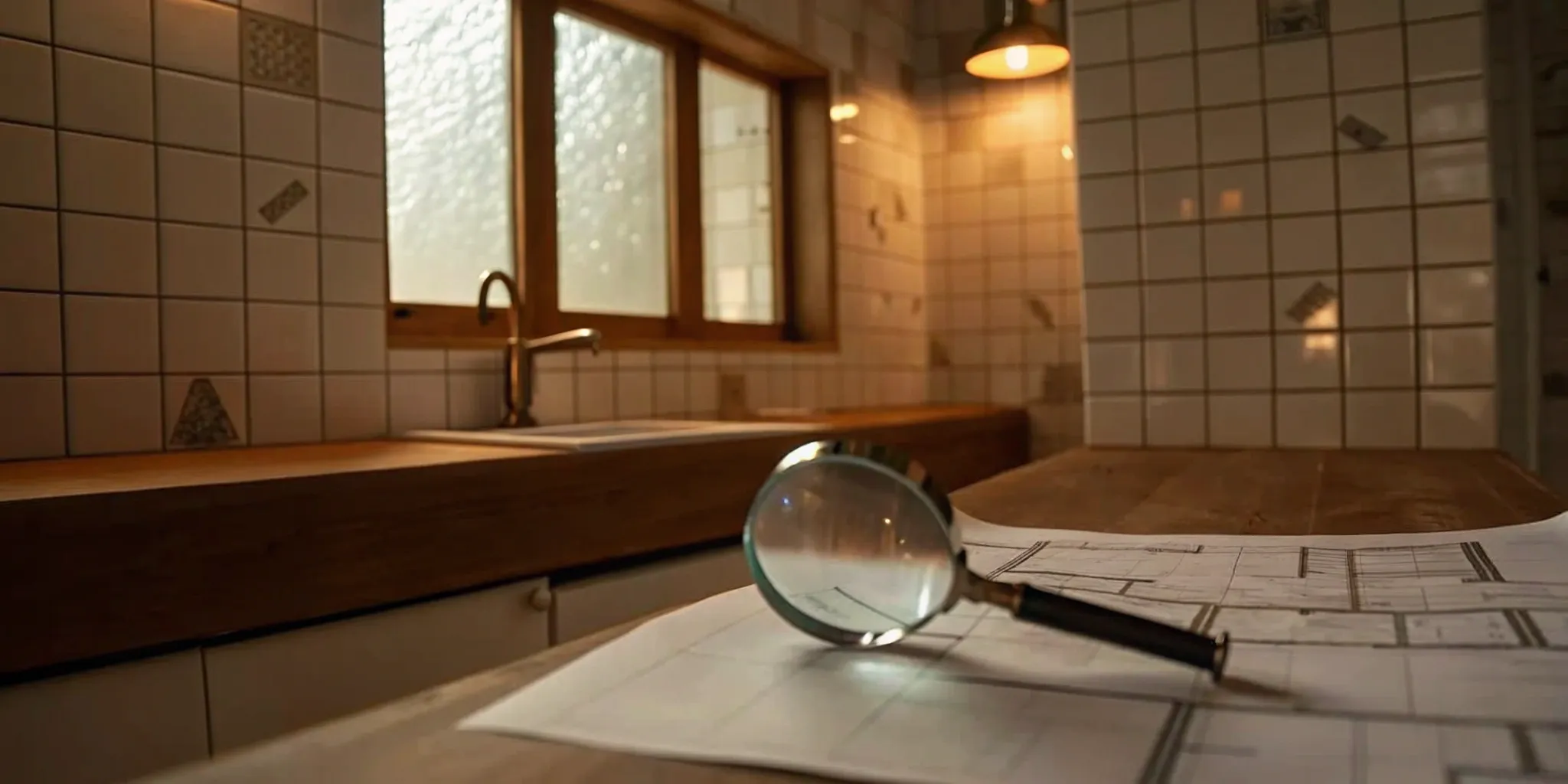 Reviewing a bathroom remodel quote with a magnifying glass to spot red flags.