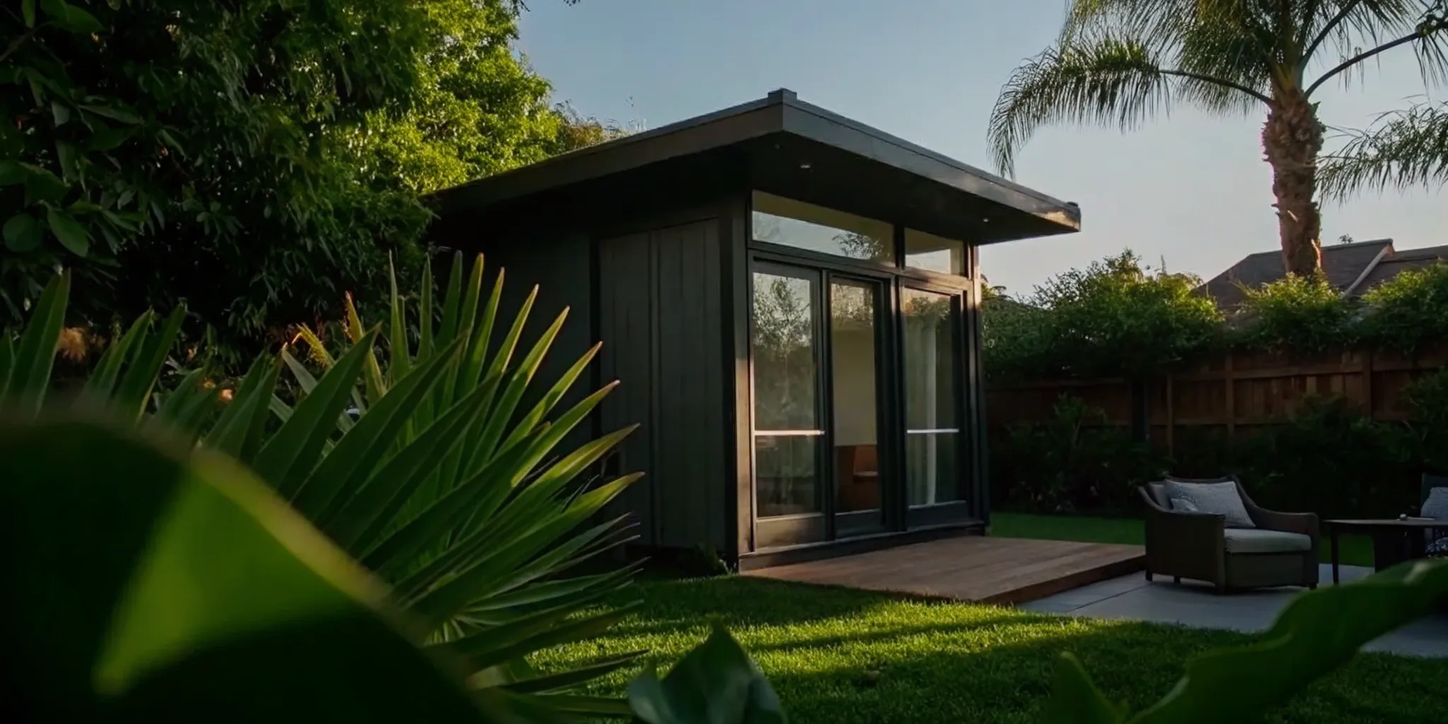 Modern accessory dwelling unit in a backyard, an example of the average cost to build.