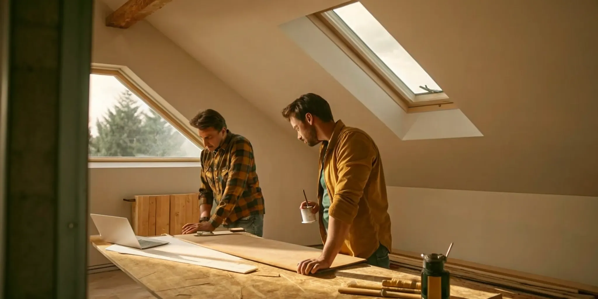 A homeowner's attic conversion in progress, handled by a professional contractor.