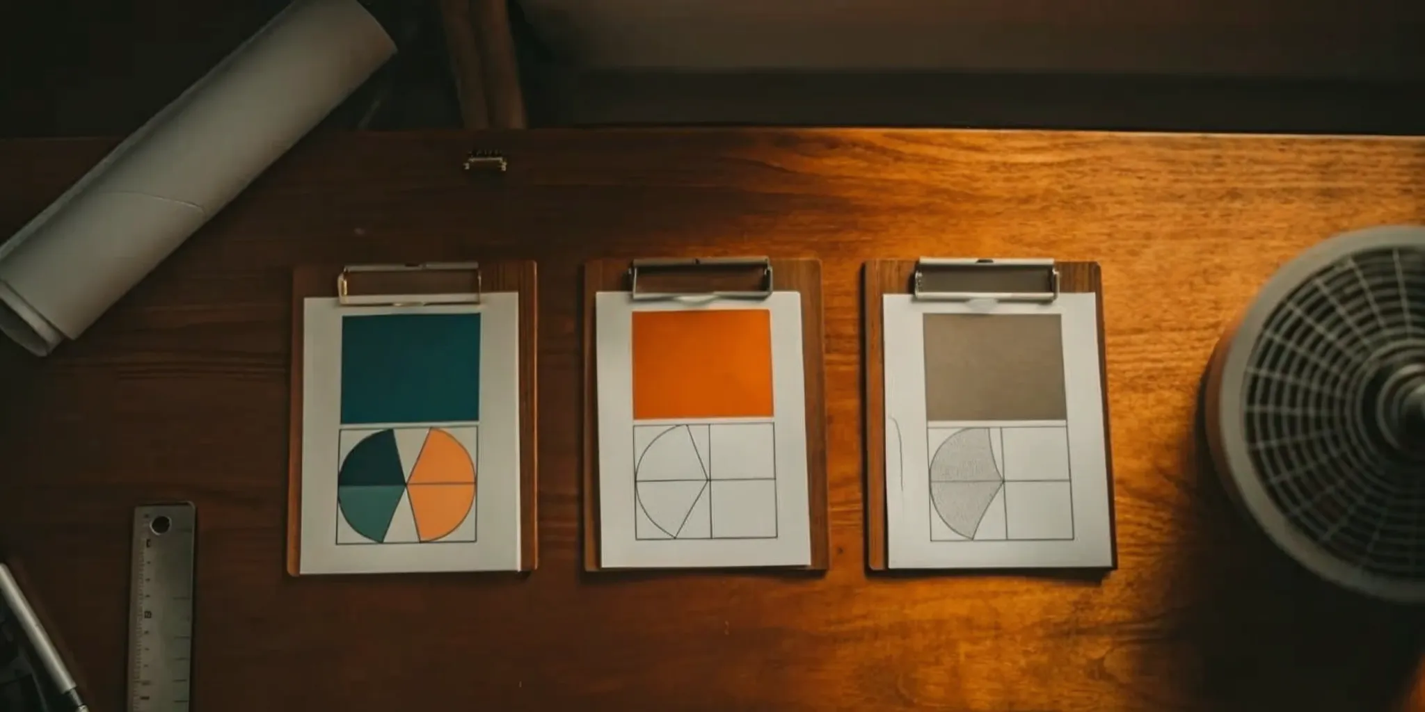 Comparing multiple home renovation bids on clipboards with diagrams and cost sheets.