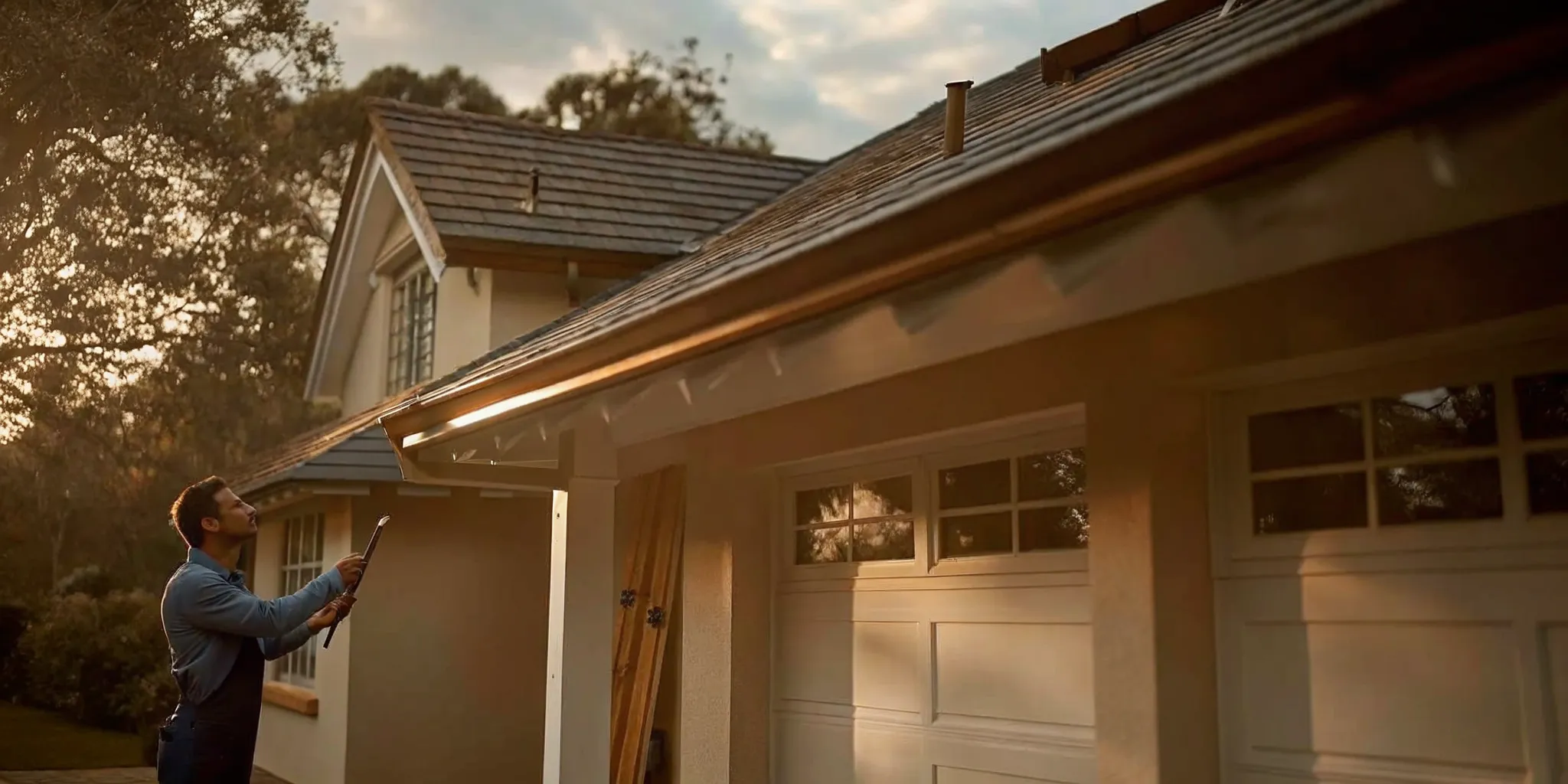Homeowner inspecting their roof to determine the replacement cost.