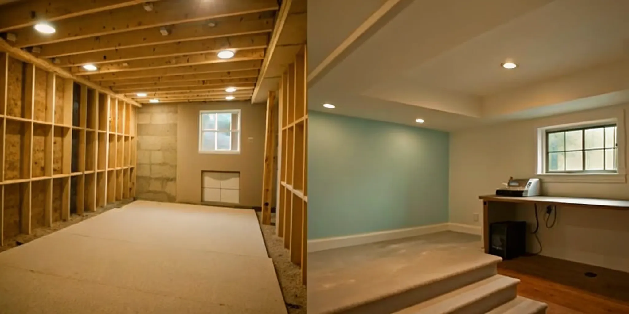 A modern finished basement, where material choices directly impact the final finishing cost per square foot.