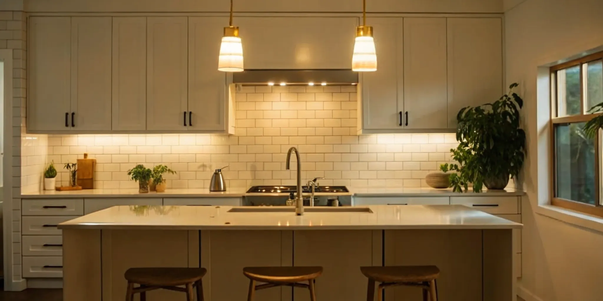A bright kitchen with white cabinets, renovated to increase a home's value before selling.