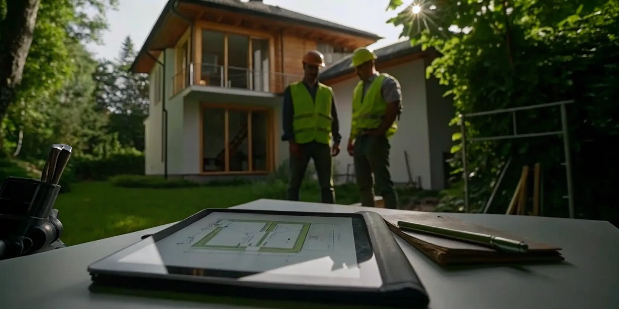 Contractors planning the cost of a second story remodel.
