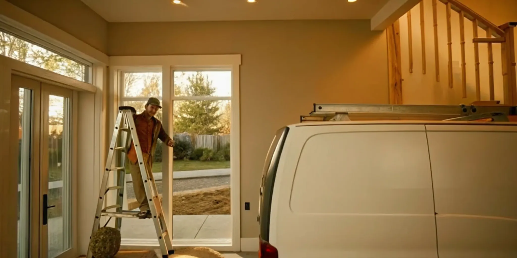 A contractor on a ladder during a site visit, a time to watch for red flags.