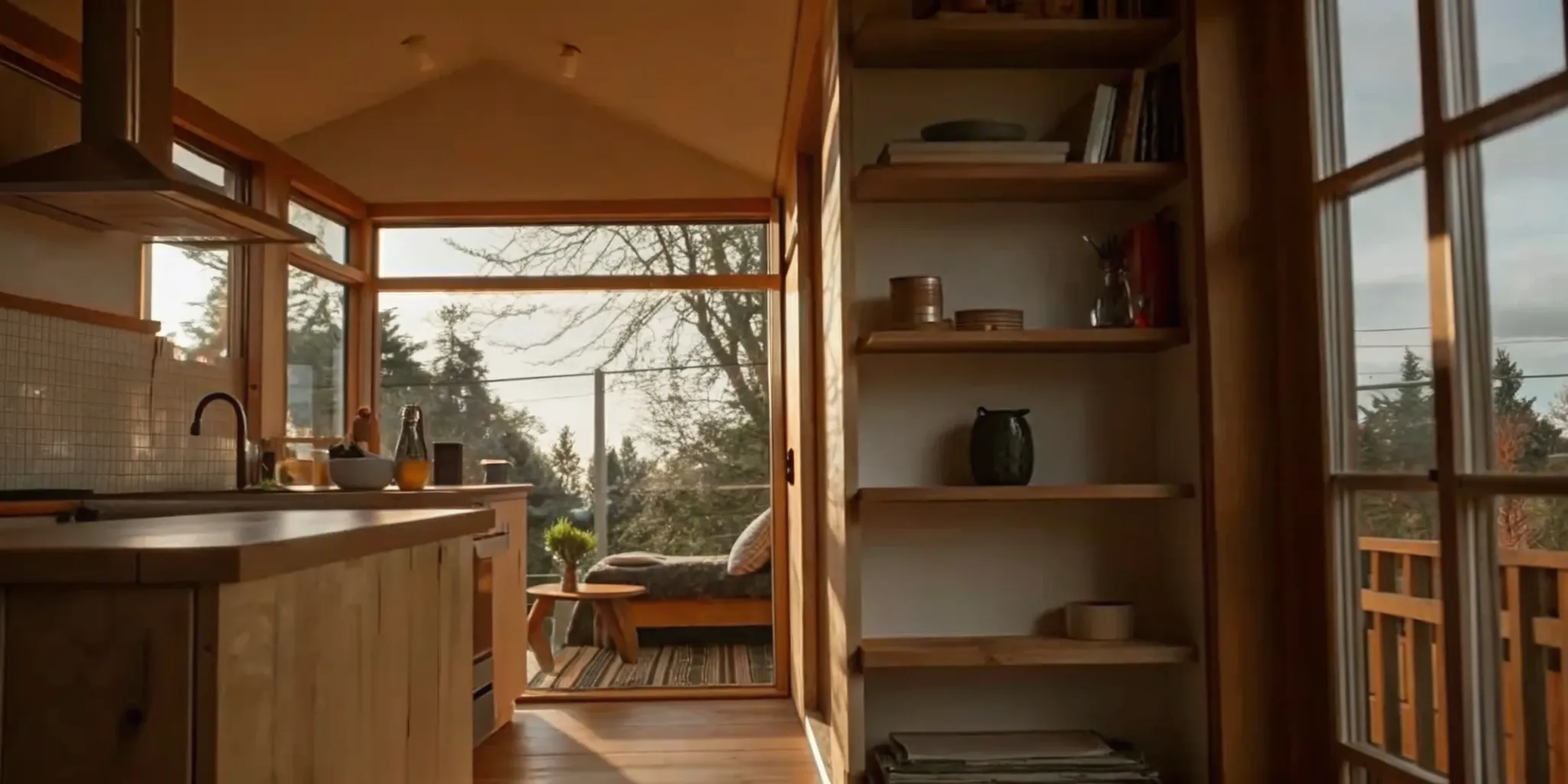 Compact open-plan interior of a Seattle accessory dwelling unit