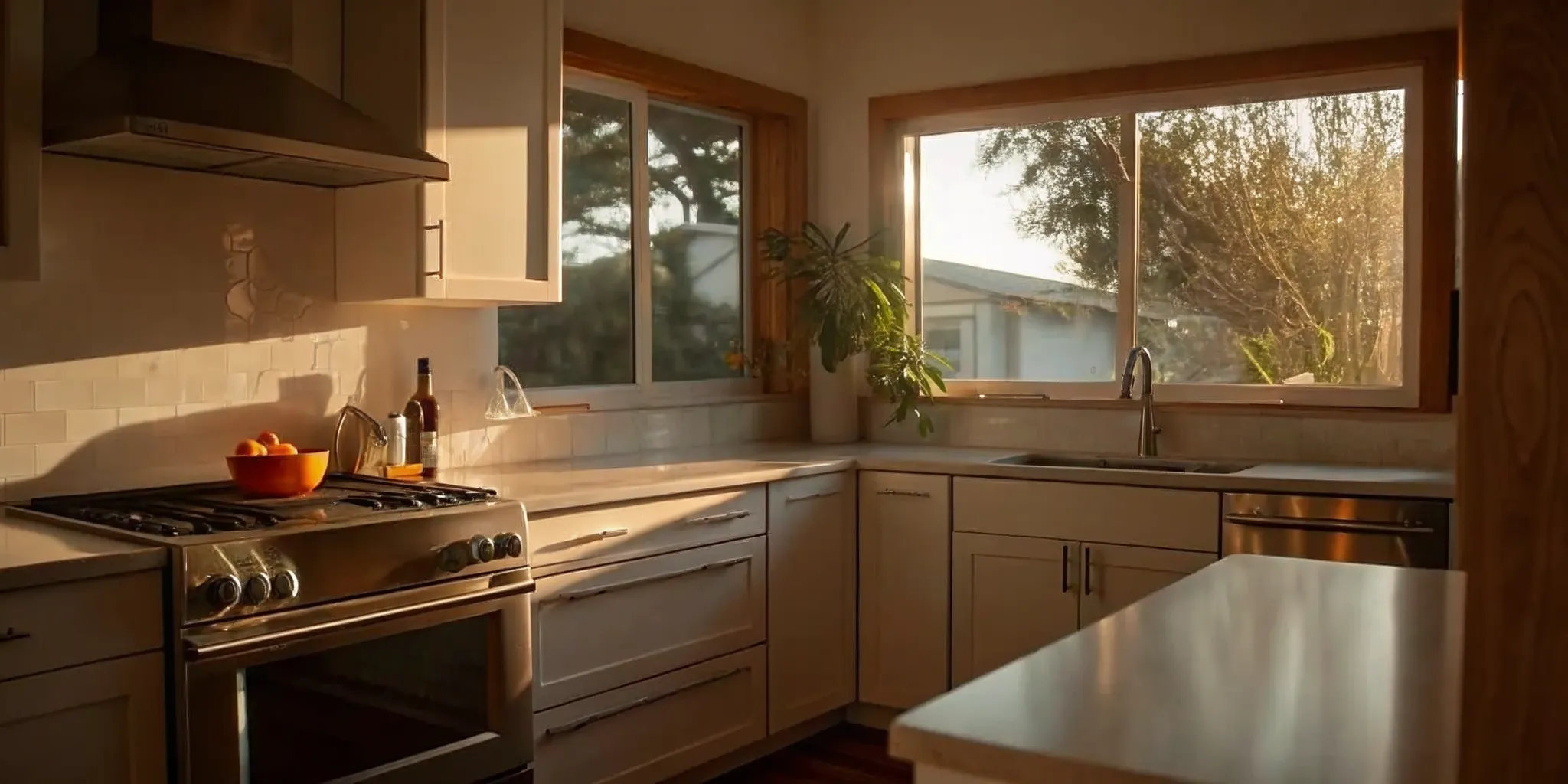 Modern kitchen in San Diego with white cabinets and quartz countertops