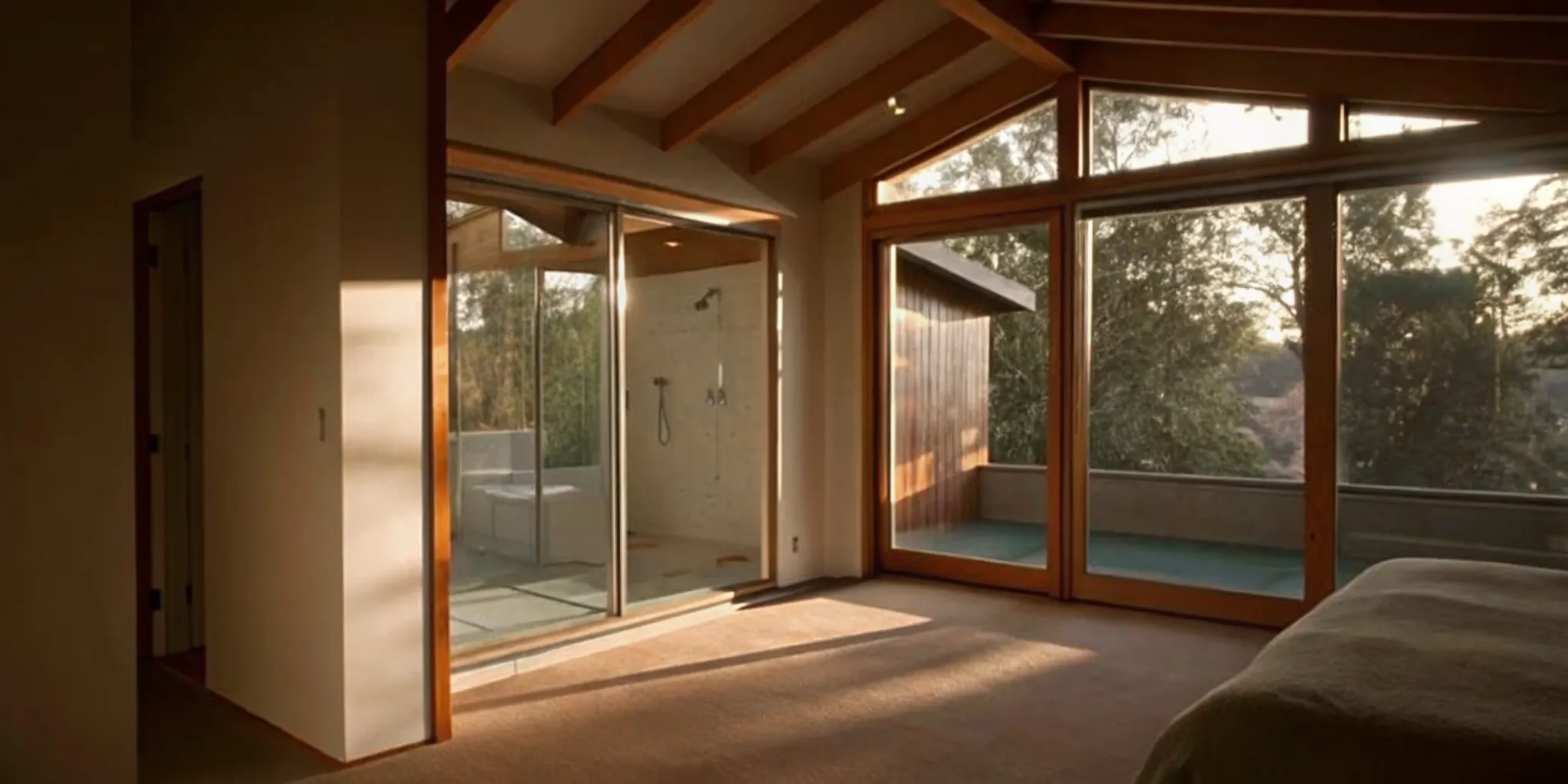 Spacious modern master bedroom addition with vaulted ceiling and natural light