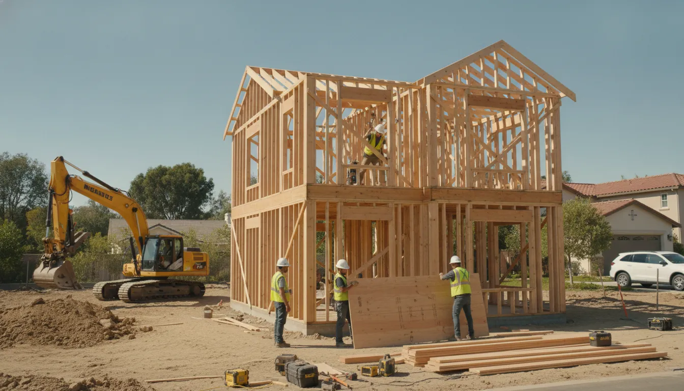 New home construction site after demolition and site preparation