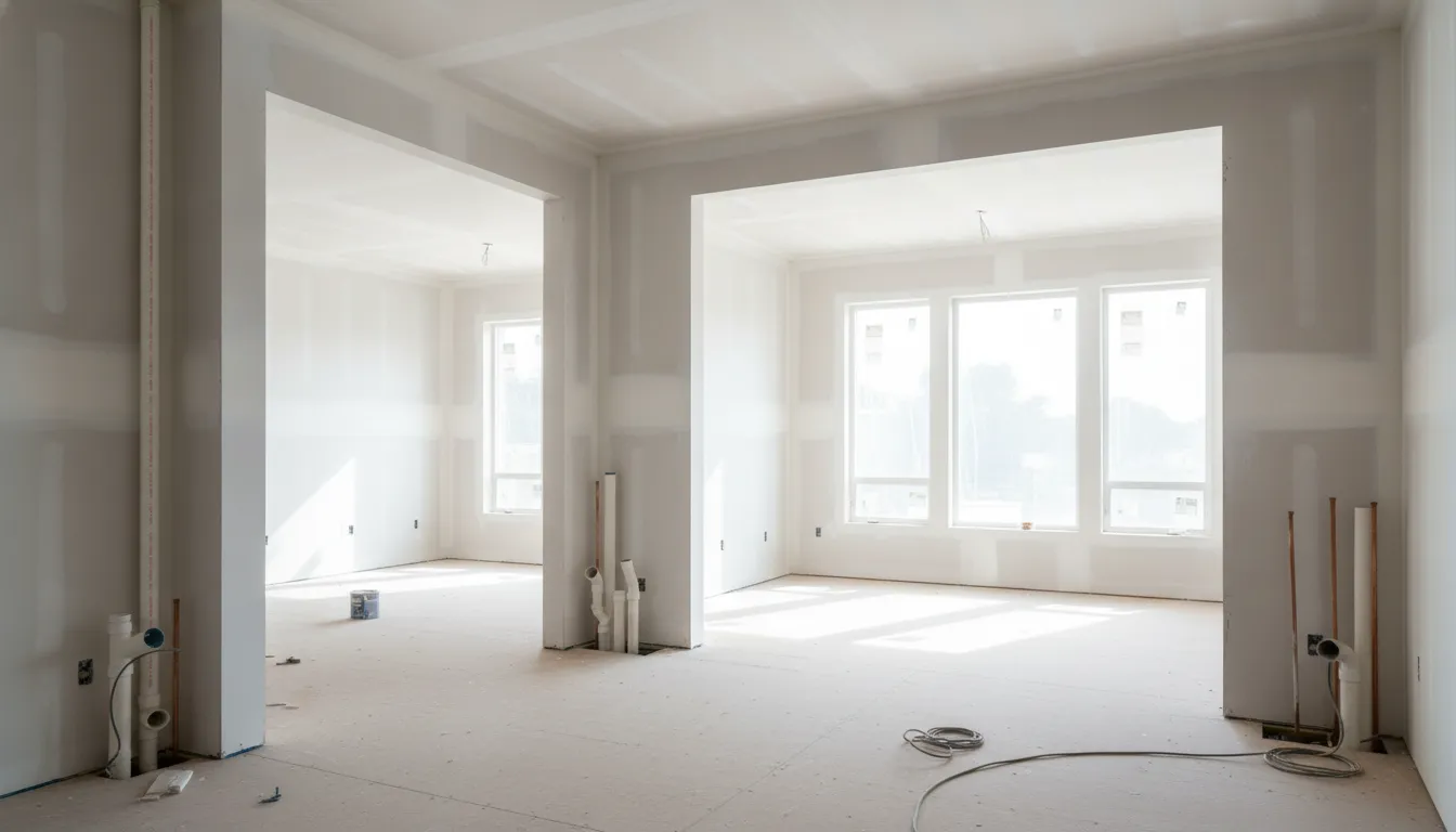 Newly framed interior of a four-unit building under construction, a key factor in the cost to build a fourplex