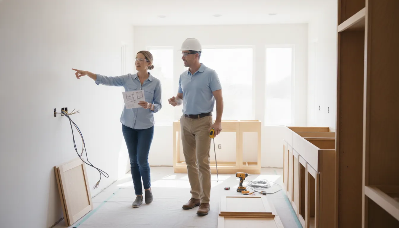 Homeowner and contractor reviewing renovation work
