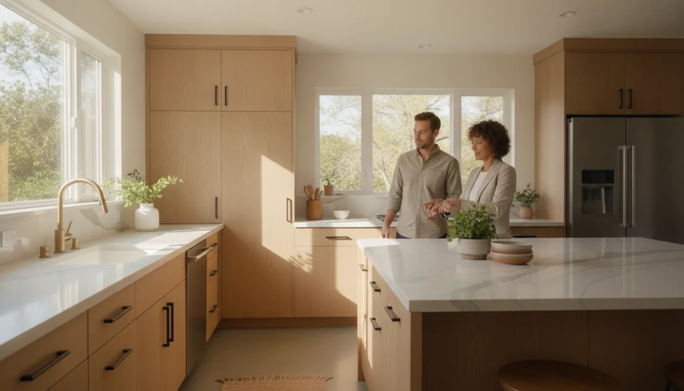 Bright remodeled kitchen with custom cabinets and stone countertops