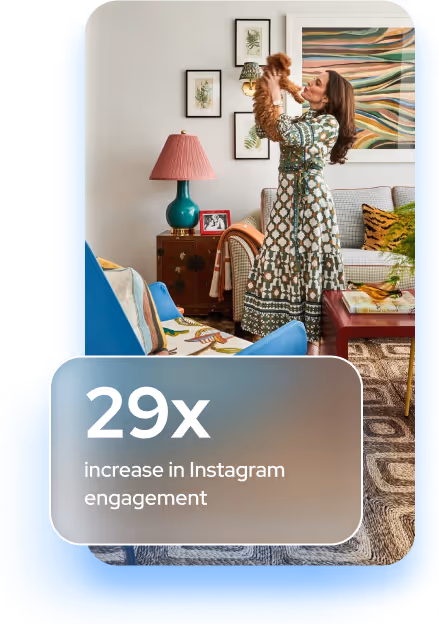 Woman lifting dog indoors with 29x increase in Instagram engagement