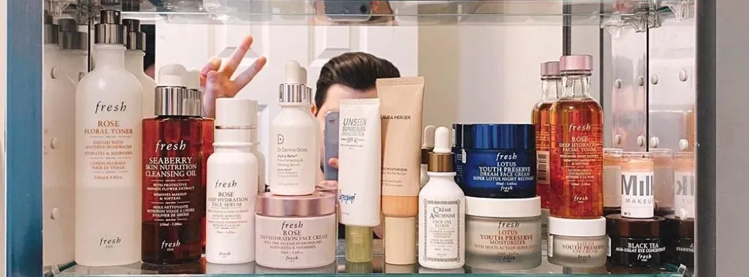 Various beauty products and brands on shelf