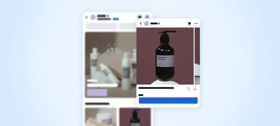 An amber colored pump bottle of hair mask product, an example post for facebook shops