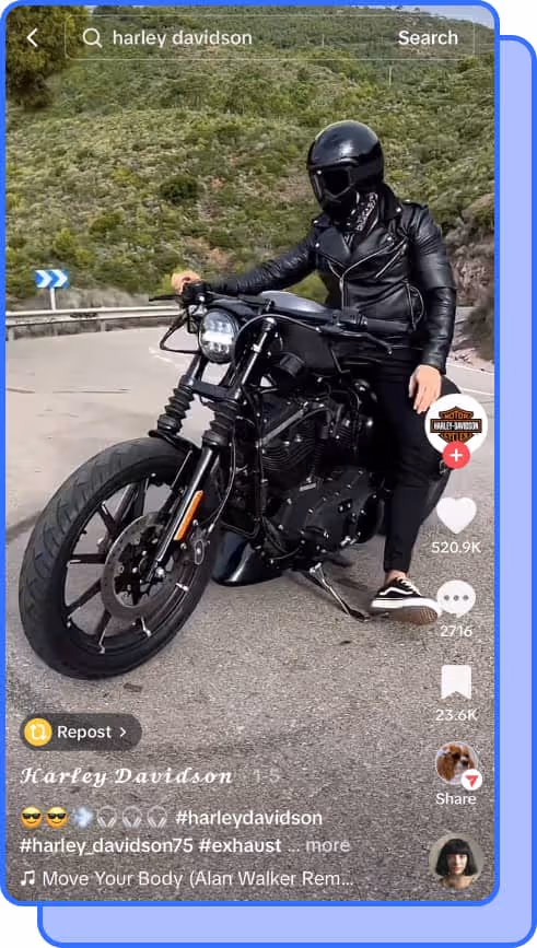 person riding harley davidson tiktok screenshot