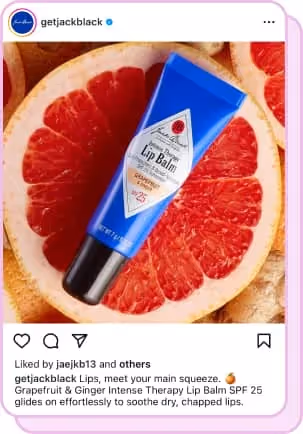 grapefruit jackblack lip balm laying on top of grapefruit