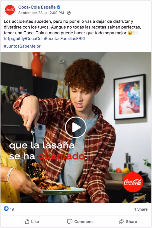 screenshot of Coca-Cola's Spanish Facebook page