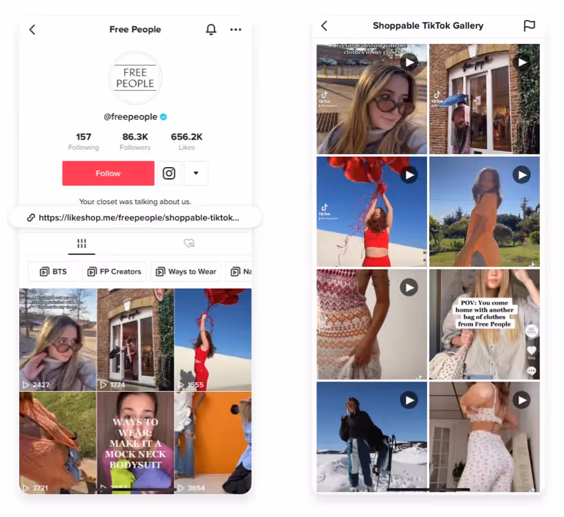 Free People's Shoppable TikTok Gallery