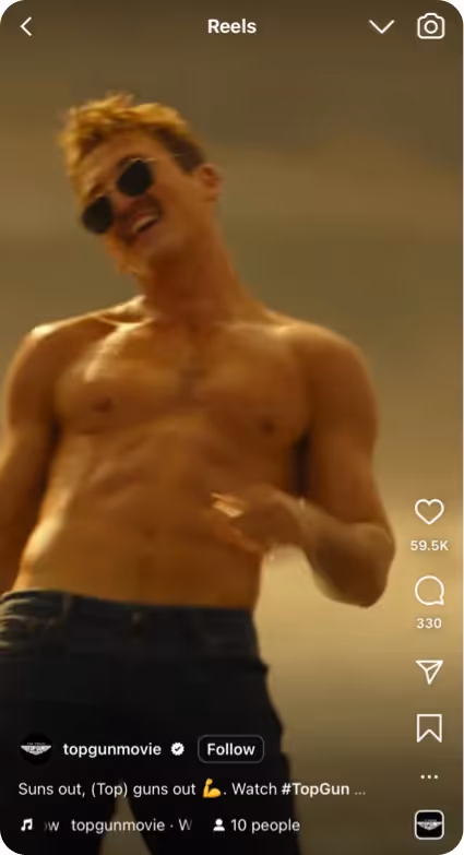 A shirtless actor from the movie top gun wearing Ray Bans