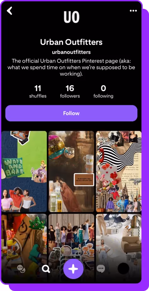 urban outfitters pinterest shuffles screenshot