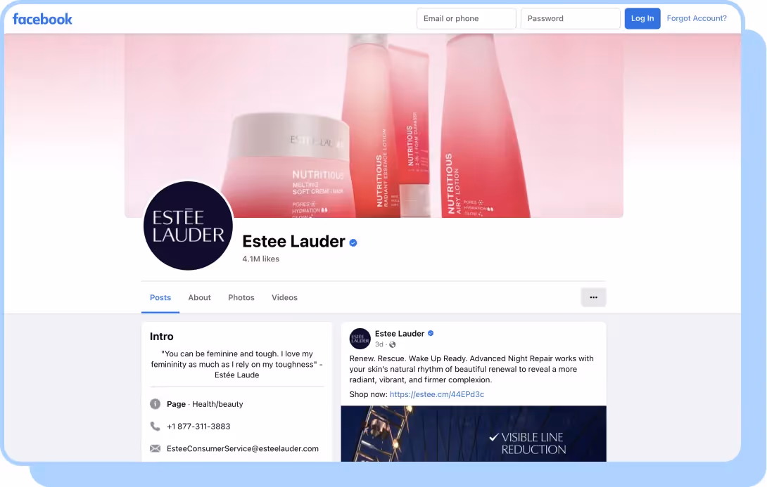 Estee lauder facebook page
