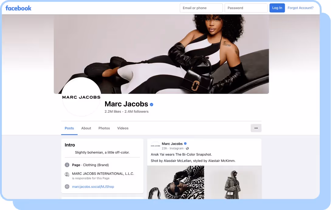 Marc Jacobs facebook page