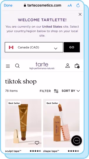 tarte cosmetics website landing page