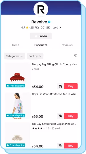 revolve tiktok shop landing page