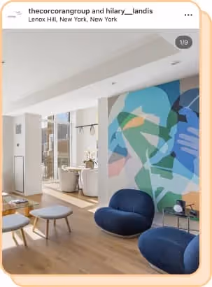 living room with avant garde art