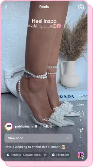 ig reels screenshot of girl wearing white pear high heels