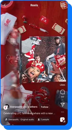 liverpool merch and products on red background ig reels screenshot
