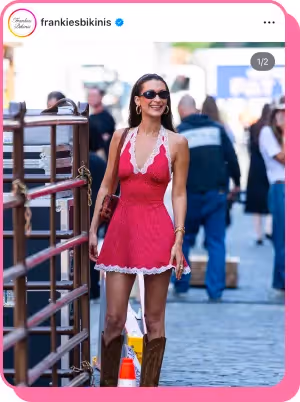 bella hadid wearing polka dot frankie's dress and cowboy boots