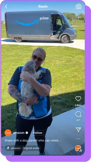 amazon delivery driver holding a puppy ig reels screenshot
