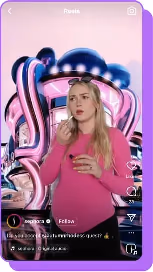 ig reels screenshot woman applying lip gloss